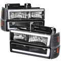 1994-1998 GMC C10 / C/K / Suburban / Sierra / Yukon  LED Bar Factory Style Headlights, Corner Lights, and Bumper Lights (Matte Black Housing/Clear Lens)