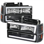 1994-1998 GMC C10 / C/K / Suburban / Sierra / Yukon  LED Bar Factory Style Headlights, Corner Lights, and Bumper Lights (Matte Black Housing/Clear Lens)