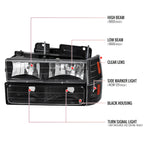 1994-1998 GMC C10/Sierra/Suburban/Yukon Factory Style Headlights w/ Bumper & Corner Lights (Matte Black Housing/Clear Lens)