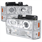 1994-1998 Chevrolet C/K 1500 2500/Tahoe Dual Halo Projector Headlights With Bumper and Corner Signal Lights (Chrome Housing/Clear Lens)
