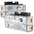 1994-1999 GMC C/K C10 Sierra Dual Halo Projector Headlights With Bumper and Corner Signal Lights (Chrome Housing/Clear Lens)