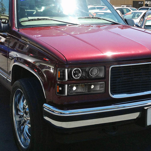 1994-1999 GMC C/K C10 Sierra Dual Halo Projector Headlights With Bumper and Corner Signal Lights (Matte Black Housing/Clear Lens)
