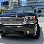 1999-2006 GMC Sierra Denali/2007 Sierra Classic Denali/2000-2006 Yukon/XL Denali Factory Style Headlights with LED Sequential Turn Signal Bumper Lights (Chrome Housing/Clear Lens)