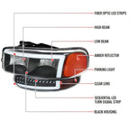 1999-2006 GMC Sierra Denali/2007 Sierra Classic Denali/2000-2006 Yukon/XL Denali Factory Style Headlights with LED Sequential Turn Signal Bumper Lights (Matte Black Housing/Clear Lens)