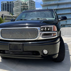 1999-2006 GMC Sierra Denali/2007 Sierra Classic Denali/2000-2006 Yukon/XL Denali Factory Style Headlights with LED Sequential Turn Signal Bumper Lights (Matte Black Housing/Clear Lens)