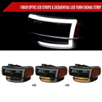 1999-2006 GMC Sierra Denali/2007 Sierra Classic Denali/2000-2006 Yukon/XL Denali Factory Style Headlights with LED Sequential Turn Signal Bumper Lights (Matte Black Housing/Smoked Lens)