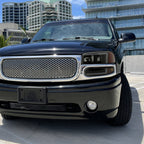 1999-2006 GMC Sierra Denali/2007 Sierra Classic Denali/2000-2006 Yukon/XL Denali Factory Style Headlights with LED Sequential Turn Signal Bumper Lights (Matte Black Housing/Smoked Lens)