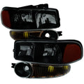 1999-2006 GMC Sierra 1500/2500/3500 Denali/2000-2006 Yukon/Yukon XL Denali Factory Style Headlights and Bumper Lights (Matte Black Housing/Smoked Lens)
