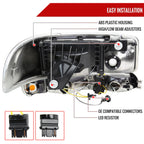 1999-2006 GMC Sierra/2007 Sierra Classic/2000-2006 Yukon/XL Factory Style Headlights and Sequential Turn Signal Bumper Lights (Chrome Housing/Clear Lens)