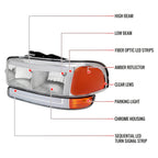 1999-2006 GMC Sierra/2007 Sierra Classic/2000-2006 Yukon/XL Factory Style Headlights and Sequential Turn Signal Bumper Lights (Chrome Housing/Clear Lens)