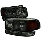 1999-2007 GMC Sierra/ 2000-2006 Yukon/Yukon XL Factory Style Crystal Headlights w/ Amber Reflector & Bumper Lights (Chrome Housing/Smoked Lens)