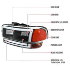 1999-2006 GMC Sierra/2007 Sierra Classic/2000-2006 Yukon/XL Factory Style Headlights and Sequential Turn Signal Bumper Lights (Matte Black Housing/Clear Lens)