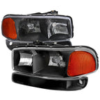 1999-2007 GMC Sierra/Yukon/Yukon XL Factory Style Crystal Headlights w/ Amber Reflector & Bumper Lights (Matte Black Housing/Clear Lens)
