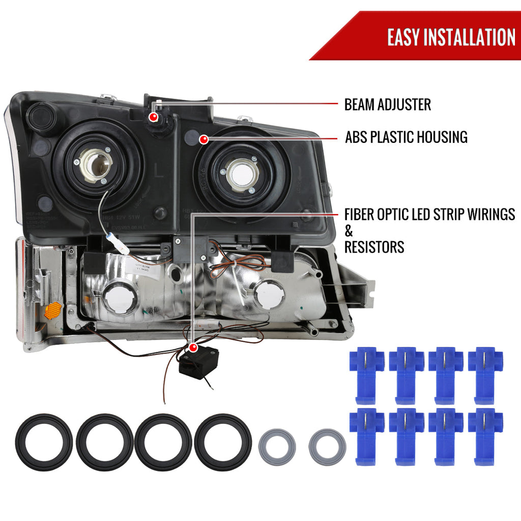 2003-2007 Chevrolet Silverado /2002-2006 Chevrolet Avalanche LED Bar Factory Style Headlights (Chrome Housing/Clear lens)