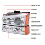 2002-2006 Chevrolet Avalanche/ 2003-2007 Silverado LED Bar Factory Style Headlights & Bumper Lights (Chrome Housing/Clear Lens)