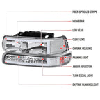 1999-2002 Chevrolet Silverado 1500 2500 / 2000-2006 Tahoe Suburban LED Bar Factory Style Headlights & Bumper Lights w/ Amber Reflector (Chrome Housing/Clear Lens)