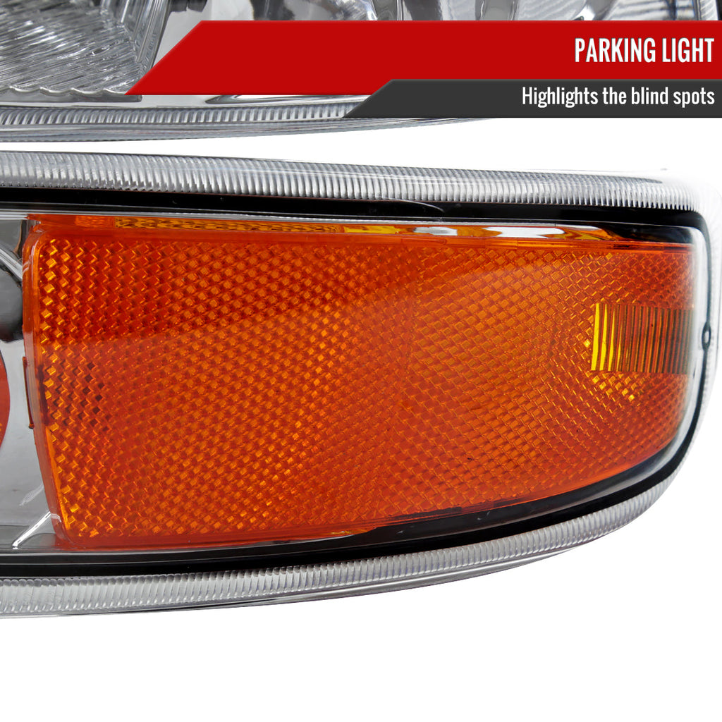 1999-2002 Chevrolet Silverado/ 2000-2006 Tahoe/Suburban Factory Style Headlights w/ Bumper Light Assembly (Chrome Housing/Clear Lens)