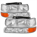 1999-2002 Chevrolet Silverado/ 2000-2006 Tahoe/Suburban Factory Style Headlights w/ Bumper Light Assembly (Chrome Housing/Clear Lens)