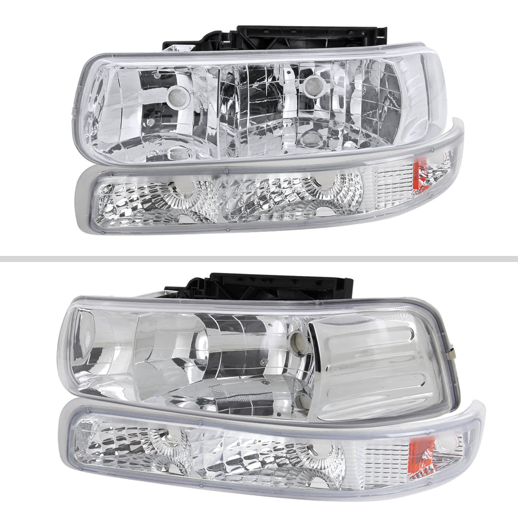 1999-2002 Chevrolet Silverado/ 2000-2006 Suburban/Tahoe Factory Style Headlights with Bumper Corner Signal Lights (Chrome Housing/Clear Lens)