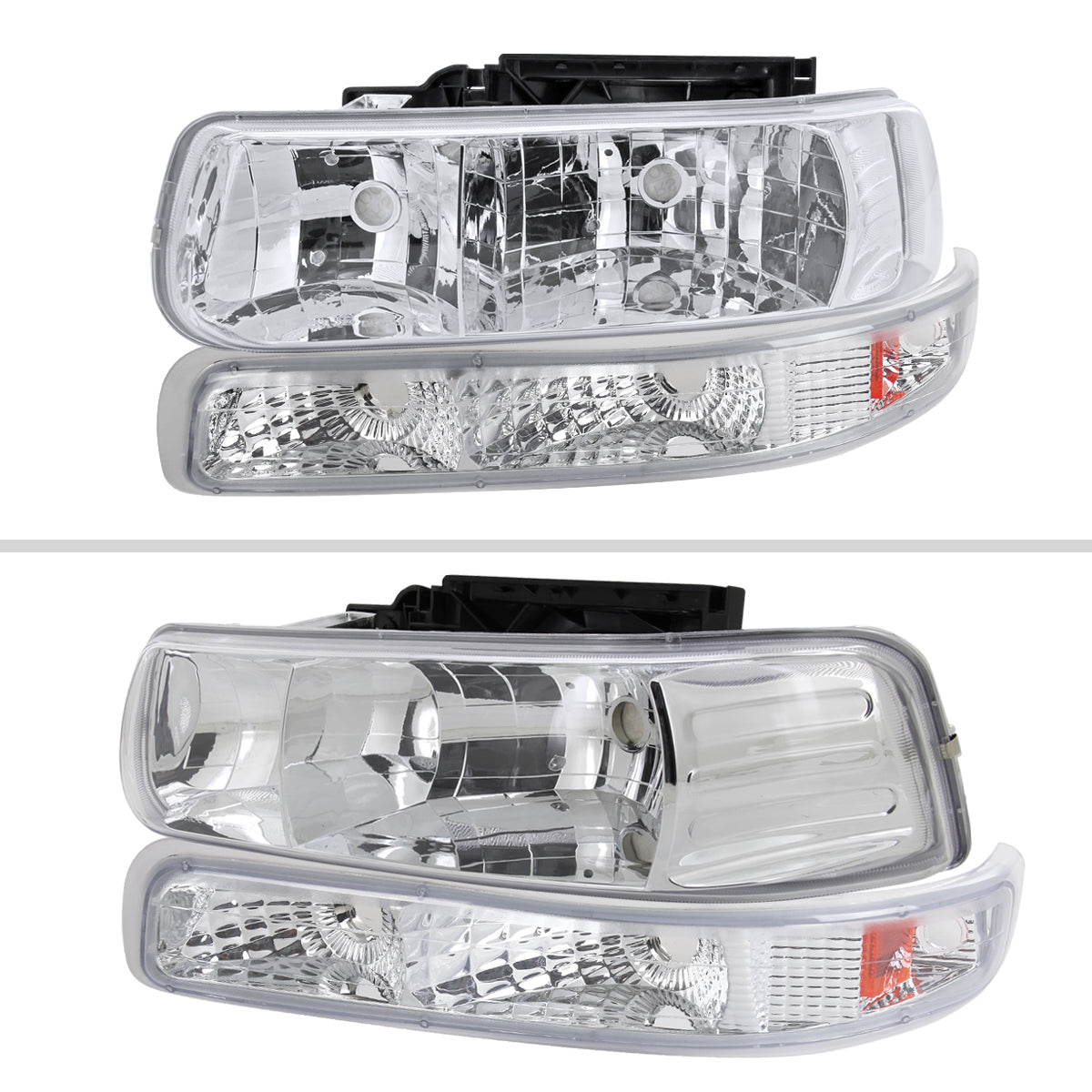 1999-2002 Chevrolet Silverado/ 2000-2006 Suburban/Tahoe Factory Style Headlights with Bumper Corner Signal Lights (Chrome Housing/Clear Lens)