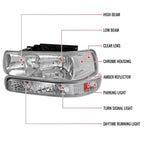 1999-2002 Chevrolet Silverado/ 2000-2006 Suburban/Tahoe Factory Style Headlights with Bumper Corner Signal Lights (Chrome Housing/Clear Lens)