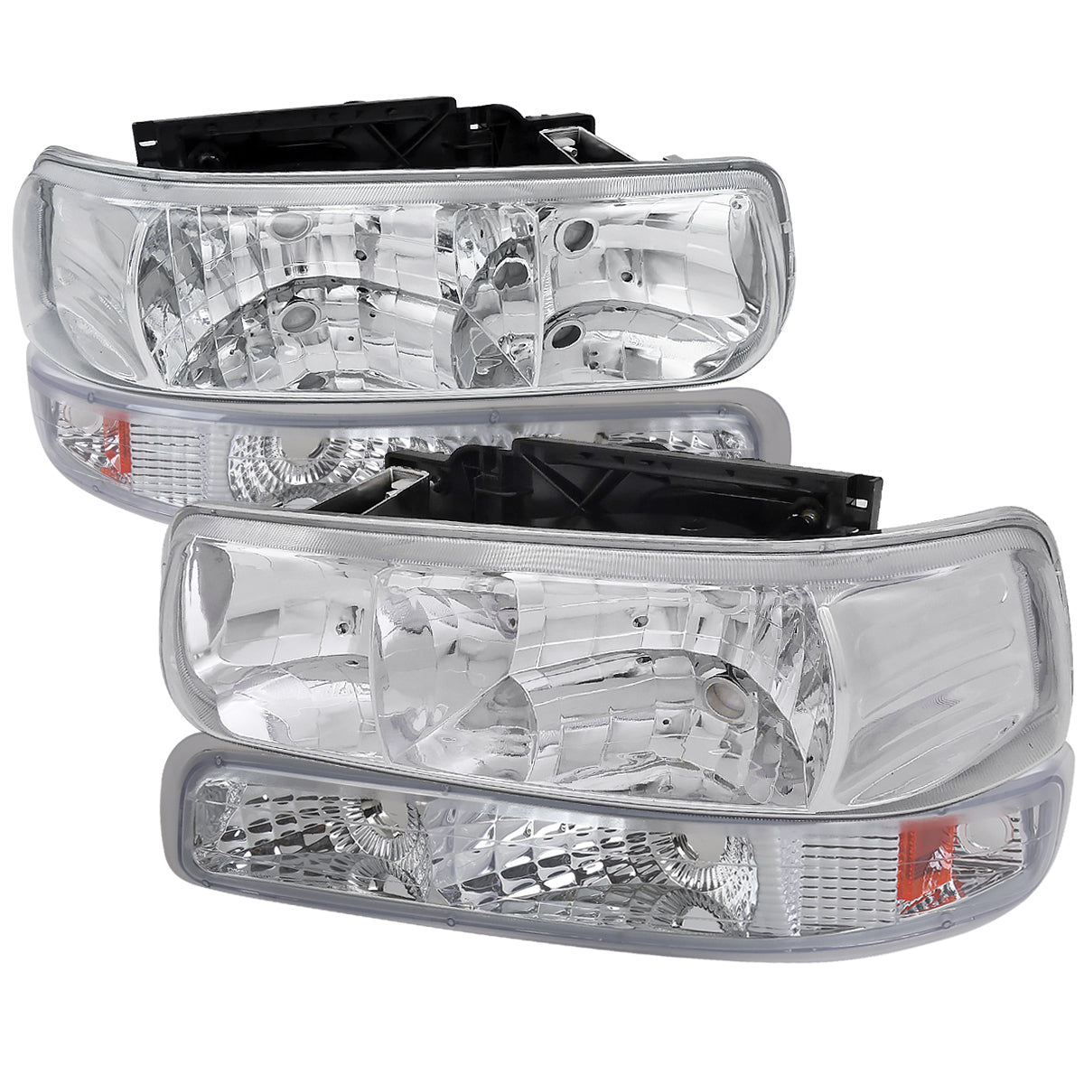 1999-2002 Chevrolet Silverado/ 2000-2006 Suburban/Tahoe Factory Style Headlights with Bumper Corner Signal Lights (Chrome Housing/Clear Lens)