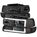 1999-2002 Chevrolet Silverado 1500 2500 / 2000-2006 Tahoe Suburban LED Bar Factory Style Headlights & Bumper Lights w/ Amber Reflector (Chrome Housing/Smoked Lens)