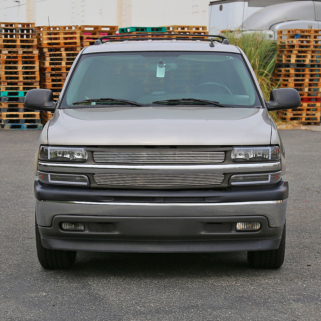 1999-2002 Chevrolet Silverado 1500 2500 / 2000-2006 Tahoe Suburban LED Bar Factory Style Headlights & Bumper Lights w/ Amber Reflector (Matte Black Housing/Clear Lens)