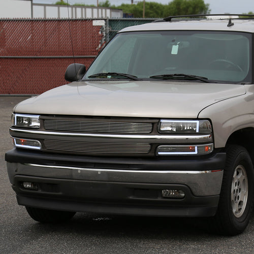 1999-2002 Chevrolet Silverado 1500 2500 / 2000-2006 Tahoe Suburban LED Bar Factory Style Headlights & Bumper Lights w/ Amber Reflector (Matte Black Housing/Clear Lens)