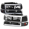 1999-2002 Chevrolet Silverado 1500 2500 / 2000-2006 Tahoe Suburban LED Bar Factory Style Headlights & Bumper Lights w/ Amber Reflector (Matte Black Housing/Clear Lens)