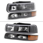 1999-2002 Chevrolet Silverado/ 2000-2006 Tahoe/Suburban Factory Style Headlights w/ Bumper Light Assembly (Chrome Housing / Smoked Lens)