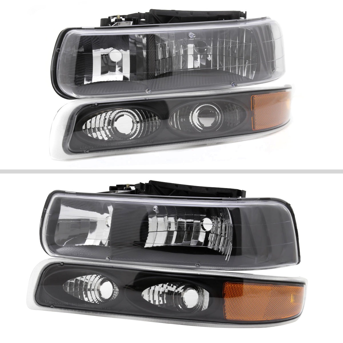 1999-2002 Chevrolet Silverado/ 2000-2006 Tahoe/Suburban Factory Style Headlights w/ Bumper Light Assembly (Chrome Housing / Smoked Lens)