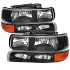1999-2002 Chevrolet Silverado/ 2000-2006 Tahoe/Suburban Factory Style Headlights w/ Bumper Light Assembly (Chrome Housing / Smoked Lens)