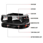 1999-2002 Chevrolet Silverado/ 2000-2006 Suburban/Tahoe Factory Style Headlights with Bumper Corner Signal Lights (Matte Black Housing/Clear Lens)