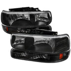 1999-2002 Chevrolet Silverado/ 2000-2006 Suburban/Tahoe Factory Style Headlights with Bumper Corner Signal Lights (Matte Black Housing/Clear Lens)
