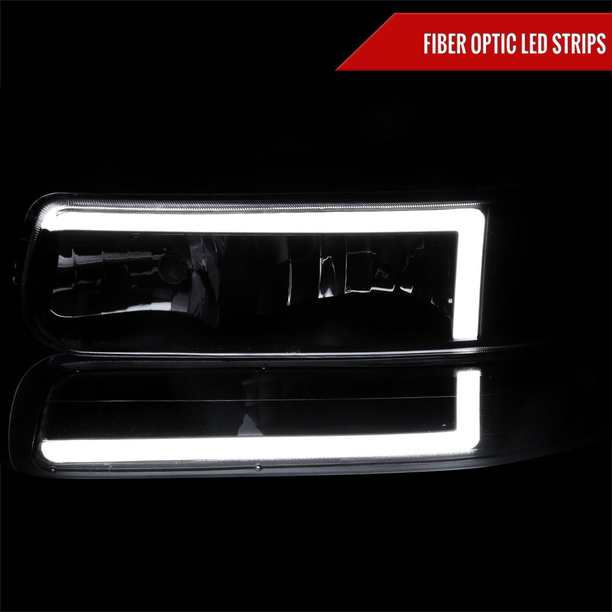 1999-2002 Chevrolet Silverado 1500 2500 / 2000-2006 Tahoe Suburban LED Bar Factory Style Headlights & Bumper Lights with Amber Reflector (Black Housing/Smoked Lens)
