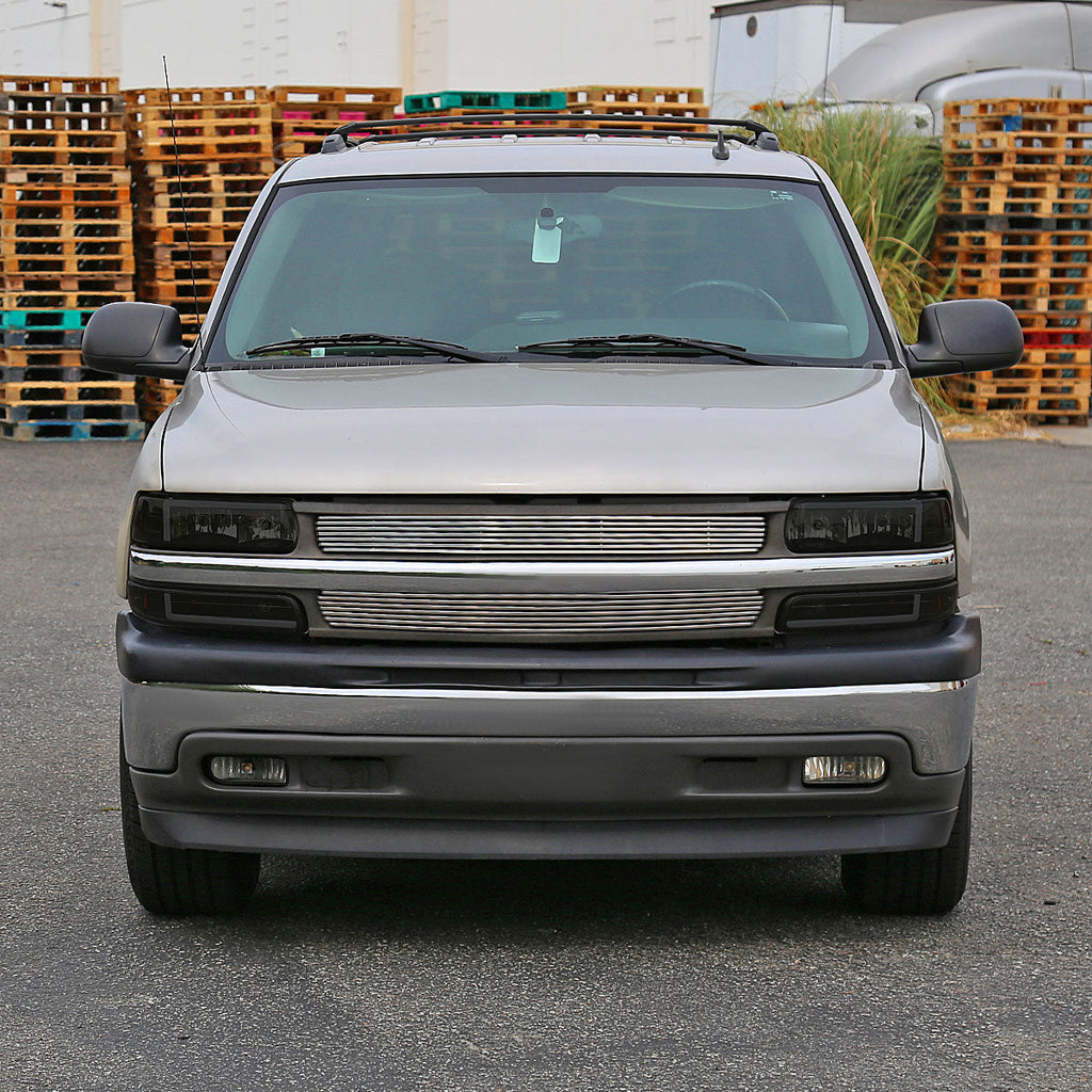 1999-2002 Chevrolet Silverado 1500 2500 / 2000-2006 Tahoe Suburban LED Bar Factory Style Headlights & Bumper Lights with Amber Reflector (Black Housing/Smoked Lens)