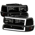 1999-2002 Chevrolet Silverado 1500 2500 / 2000-2006 Tahoe Suburban LED Bar Factory Style Headlights & Bumper Lights with Amber Reflector (Black Housing/Smoked Lens)
