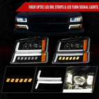 2003-2007 Chevrolet Silverado Avalanche LED Projector DRL Headlights w/ Bumper Lights (Jet Black Housing/Clear Lens)