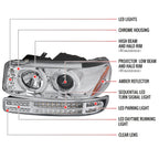 1999-2006 GMC Sierra/ 2000-2006 Yukon/Yukon XL Dual Halo Projector Headlights with LED Sequential Turn Signal Bumper Lights (Chrome Housing/Clear Lens)