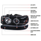 1999-2006 GMC Sierra/ 2000-2006 Yukon/Yukon XL Dual Halo Projector Headlights with LED Sequential Turn Signal Bumper Lights (Glossy Black Housing/Smoked Lens)