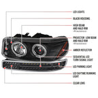 1999-2006 GMC Sierra/ 2000-2006 Yukon/Yukon XL Dual Halo Projector Headlights with LED Sequential Turn Signal Bumper Lights (Matte Black Housing/Clear Lens)