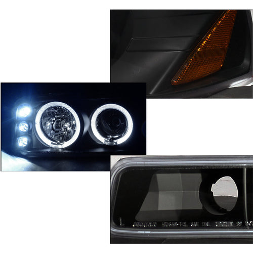 1999-2006 GMC Sierra/Yukon XL/SLT Dual Halo Projector Headlights & Bumper Lights (Matte Black Housing/Clear Lens)