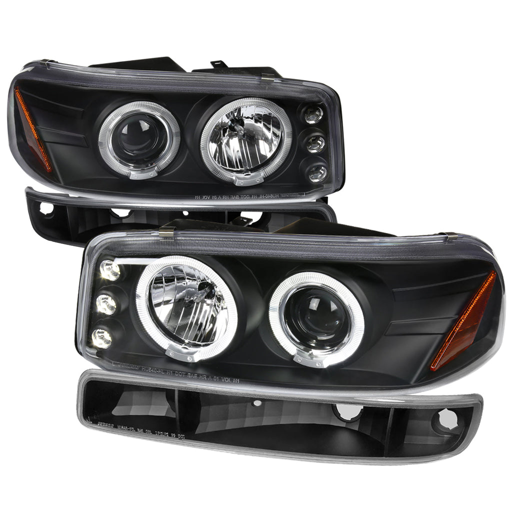 1999-2006 GMC Sierra/Yukon XL/SLT Dual Halo Projector Headlights & Bumper Lights (Matte Black Housing/Clear Lens)