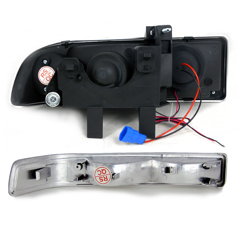 1998-2004 Chevrolet S10 Blazer Dual Halo Projector Headlights w/ Bumper Lights (Chrome Housing/Clear Lens)