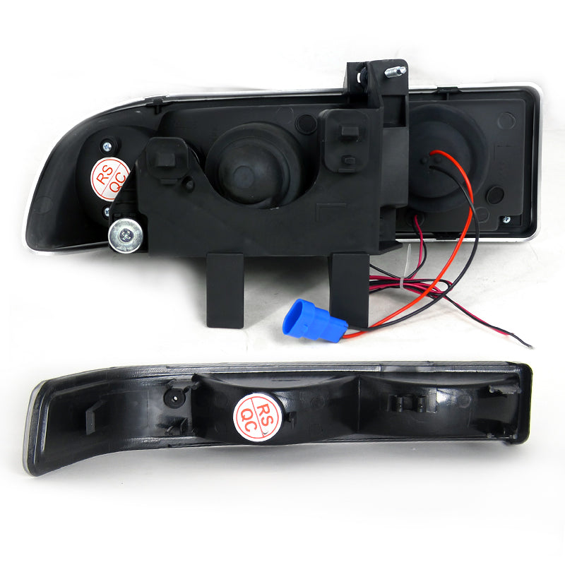 1998-2004 Chevrolet S10 Blazer Dual Halo Projector Headlights w/ Bumper Lights (Matte Black Housing/Clear Lens)