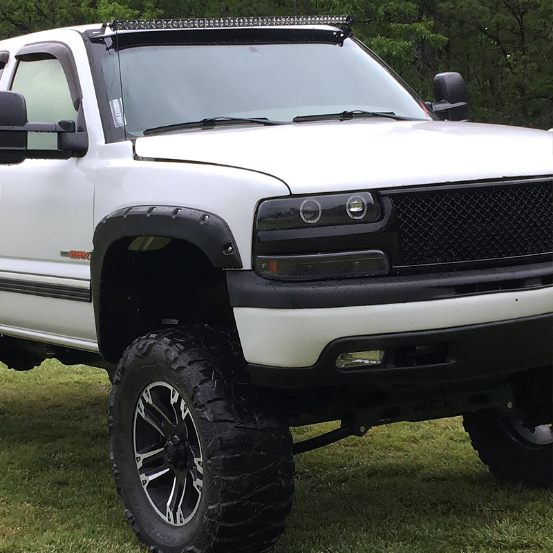 1999-2002 Chevrolet Silverado/ 2000-2006 Tahoe Suburban Dual Halo Projector Headlights w/ Bumper Lights (Matte Black Housing/Clear Lens)