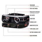 1999-2002 Chevrolet Silverado/ 2000-2006 Tahoe Suburban Dual Halo Projector Headlights w/ Bumper Lights (Matte Black Housing/Clear Lens)