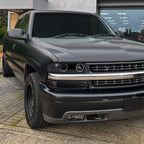 1999-2002 Chevrolet Silverado/ 2000-2006 Chevrolet Tahoe/Suburban Dual Halo Projector Headlights with LED Sequential Turn Signal Bumper Lights (Matte Black Housing/Clear Lens)