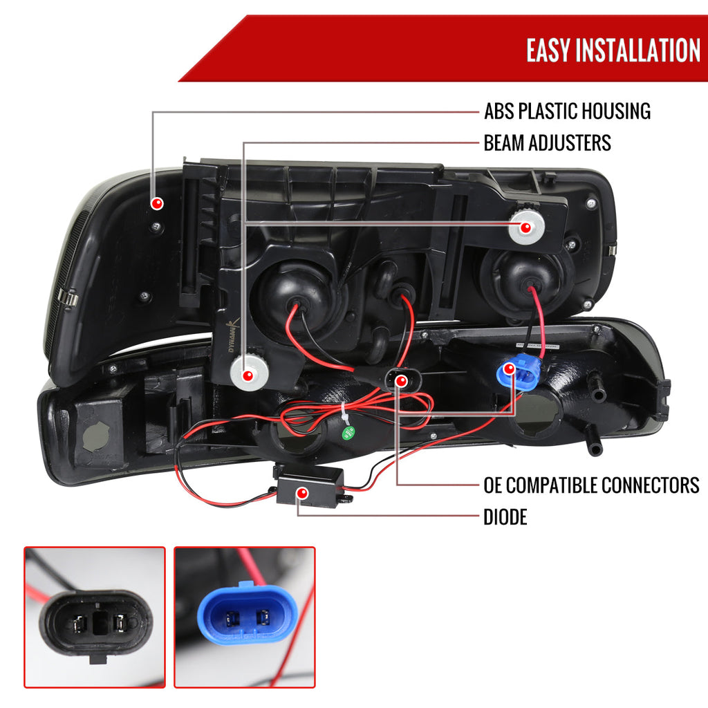 1999-2002 Chevrolet Silverado/ 2000-2006 Tahoe Suburban Dual Halo Projector Headlights w/ Bumper Lights (Black Housing/Smoked Lens)